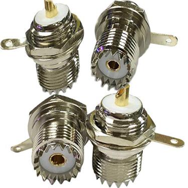 Imagem de LYLGO (Pacote com 4) Soquete UHF SO239 fêmea para montagem do painel de solda de anteparo, soquete reto com alça de anteparo de porca, conector de poste de soldagem RF coaxial adaptador coaxial
