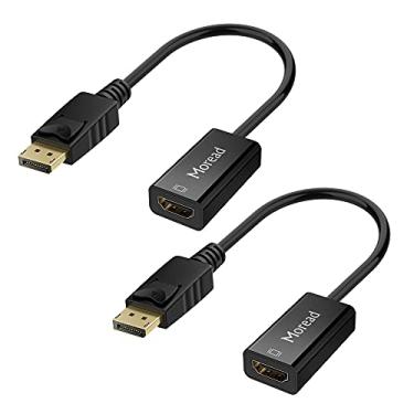 Imagem de Moread Adaptador DisplayPort 4K (DP) para HDMI, pacote com 2, porta de exibição unidirecional banhada a ouro computador para conversor de tela HDMI (macho para fêmea) compatível com HP, Dell, Lenovo e