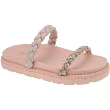 Imagem de Sandália Papete Feminina Birken Trançada com Strass Brilho Confortável Birk Lóris Shoes 24902 (Nude Rosado, BR, Adulto, Numérico, 34)