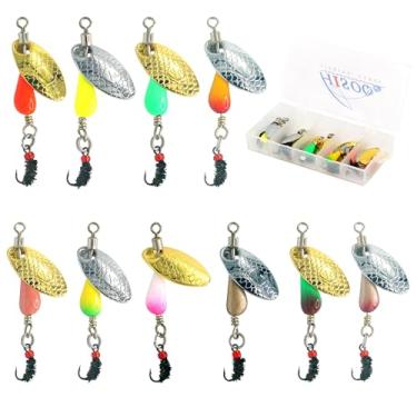 Imagem de Trout Spinners, iscas de truta para pesca com mosca para robalo, lúcio de salmão, kit de pesca de boca pequena para robalo com spinner de latão para pesca no lago rio (estilo F-2,8 g/10 peças)