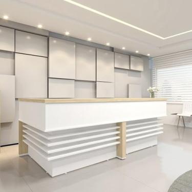 Imagem de Balcão para Atendimento Recepção em L 295,4cm X 147,7cm Carvalho/Branco