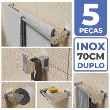 Imagem de Kit Acessórios Banheiro Lavabo 5 Peças Aço Inox 304 Q5D - PERFIL CASA