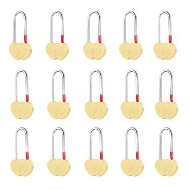 Imagem de Gradleen 15 cadeados de latão duplo coração 8,9 cm 50 mm metal Love cadeado para ponte Lovelock, casamento e aniversário (sem chave)