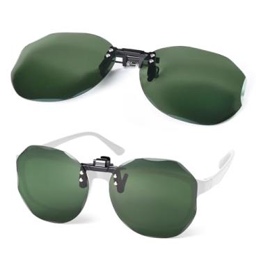 Imagem de TINHAO Óculos de sol Polygon Clip On para mulheres e homens sobre óculos de grau polarizados flip up fit over, Verde, Oversized