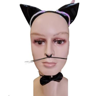 Imagem de Kit de Fantasia Gatinha Arco c/ Orelhinha Bigodinho Gravata - Lynx pro