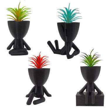Imagem de 4 Plantas Artificiais + 4 Vasos Bob Plant - Decoração Sala - Marxgreg3