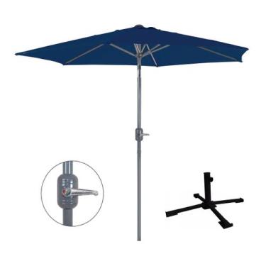 Imagem de Kit Ombrelone Guarda Sol Alumínio Manivela 2,4 Metros Azul + Base Aço 