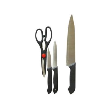 Imagem de Kit Jogo De Facas Com Tesoura Inox 4 Peças Cozinha Churrasco De Luxo -