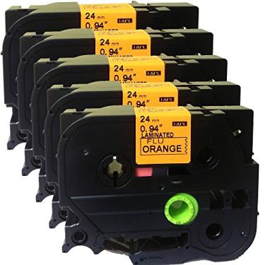 Imagem de NEOUZA 5PK compatível com Brother P-Touch cartucho de fita laminada Tze TZ 24 mm x 5 m (TZe-B51 preto em laranja fluorescente)