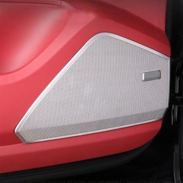 Imagem de MaKeHoblion Acabamento de capa de decoração de buzina de porta de aço inoxidável para carro, capa de proteção para alto-falante de porta compatível com Porsche Cayenne 2018-2024 Acessórios interiores