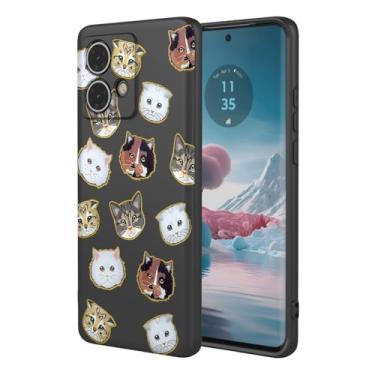 Imagem de KOARWVC Capa de celular para Moto Edge 40 Neo, capa Motorola Edge 40 Neo XT2307-1 com design de padrão de gato fofo, capa protetora fina de TPU macio para Motorola Edge 40 Neo Black Cat