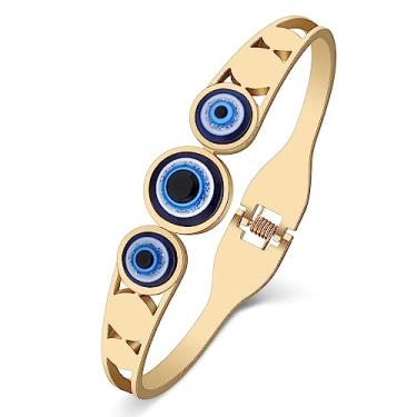 Imagem de Pulseiras de aço inoxidável banhado a ouro 18 K banhado a prata cristal azul grego olhos turcos joias para mulheres berloques presentes, Medium, Aço inoxidável, pedra preciosa de zircão criada