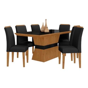 Imagem de Mesa De Jantar 6 Cadeiras Gênova Cinamo/preto/preto - Móveis Arapongas Cinamomo/preto/preto 06