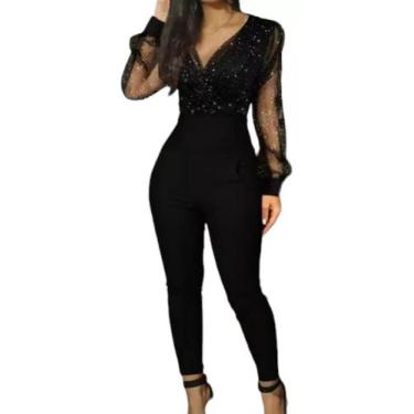 Imagem de N-D0201-Macacão Feminino Lurex Brilho Festa Luxo Longo S39 - Xumi, Pre