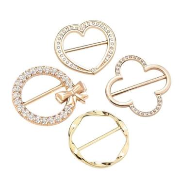 Imagem de Conjunto de 4 peças de clipe de anel de cachecol - trevo de círculo de coração e clipes de gravata borboleta para mulheres, clipes de camisa de metal, suportes de canto, fivelas redondas e decorativas