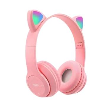 Imagem de Fone Gatinho Fone de Ouvido Bluetooth Sem Fio, LED RGB, Dobrável, Design de Orelha de Gato