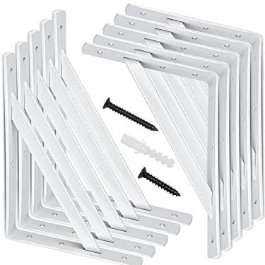Imagem de CONNOO Suportes de prateleira resistentes 30,5 x 20,3 cm, ângulo de 90 graus, suporte de prateleira de parede, suporte de canto direito em L suportes para prateleiras, branco com parafuso, pacote com 10
