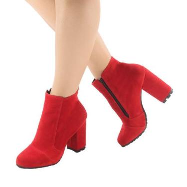 Imagem de Bota Feminina Cano Curto Salto Alto Grosso Moderno Casual - Emilia Rib