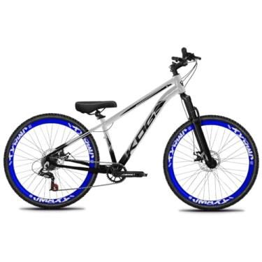 Imagem de Bicicleta Aro 26 Rebaixada Freeride para Grau, Quadro em Alumínio, Relação 1x7, Aros Vmaxx Coloridos, Pedivela 34D, Suspensão 80mm,Preto Prata Azul