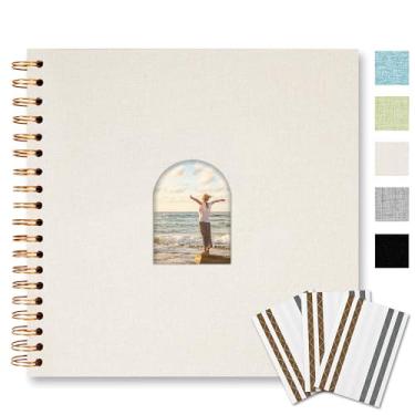 Imagem de Vienrose Álbum de scrapbook diy, 10x10 polegadas, arco de linho, janela, álbum de fotos, 40 páginas em branco, álbum de fotos para casamento, chá de bebê, bege