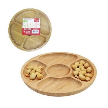 Imagem de Petisqueira De Bambu Redonda Com 5 Divisorias 19,2Cm - Wincy