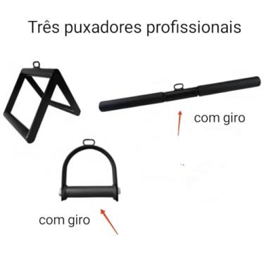 Imagem de Kit Puxadores Profissionais para Academia, Triângulo + Estribo + Reto 50cm, com Giro, Preto