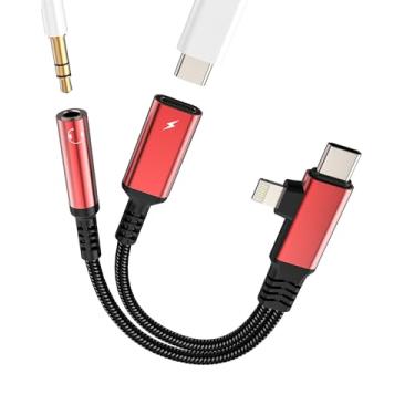 Imagem de Adaptador USB C para conector de fone de ouvido de 3,5 mm (2 em 1) Lightning AUX divisor de carregador de cabo de áudio para Apple para iPhone 16 15 14 para iPad, compatível com conector de fone de