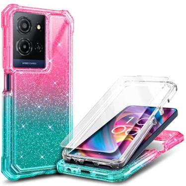 Imagem de WDHD Capa de telefone projetada para TCL K32 5G com protetor de tela, [proteção contra quedas de cantos elevados] Capa protetora de corpo inteiro à prova de choque resistente (rosa brilhante/água)