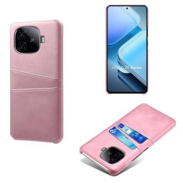 Imagem de Capas Compatível com VIVO iQOO Z9 Turbo,Caso de couro PU-Tampa de telefone a prova de choque com 2 slots de cartão,Proteção anti-impressão digital e anti-gota-Pink