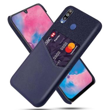 Imagem de Capa para Samsung Galaxy M30,Tela e tampa de couro PU,Anti-deslizante,Resistência à impressão digital,Caso de proteção de 360°com 1 slot de cartão atrás-Blue