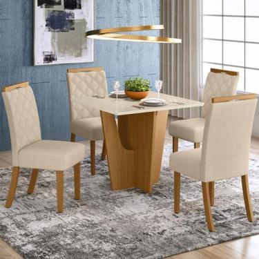 Imagem de Mesa de Jantar 4 Lugares Chloe Nature/Off White/Linho - Panorama Móvei