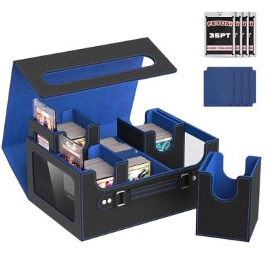Imagem de Caixa de baralho de cartas para MTG com exibição Commander, caixa de armazenamento 4 em 1 para mais de 400 cartões de manga dupla, caixa de armazenamento removível para TCG, 4 suportes de cartão