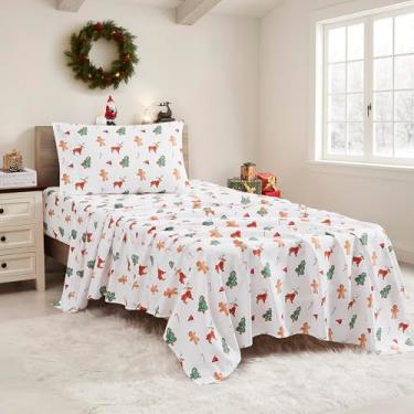 Imagem de Lençóis de Natal tamanho solteiro com tiras embutidas – Roupa de cama aconchegante de Natal para alegria de férias e sonhos de inverno – Macio, sono confortável para celebrações sazonais, biscoitos de