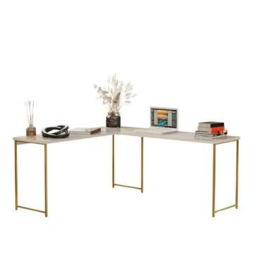 Imagem de Mesa Em L Sem Prateleira Office Em Mdf Industrial Klm Store Dourado/of