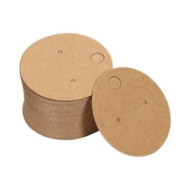 Imagem de 50 Cartões de Brinco Redondos em Papel Kraft - Tags para Jóias com Fur