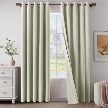 Imagem de Cortinas leves 100% blackout de linho texturizadas 213 cm de comprimento para sala de estar, quarto, cortinas blackout completas com ilhós, bege, 167 cm L x 213 cm C, 2 painéis