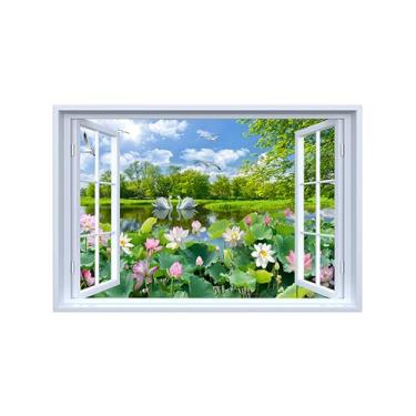 Imagem de Falsas Janelas Paisagens Impressões em Tela-Árvore Lago Lótus Imagem arte moderna-Natureza Pintura Decoração Parede 20x30cm Sem Moldura