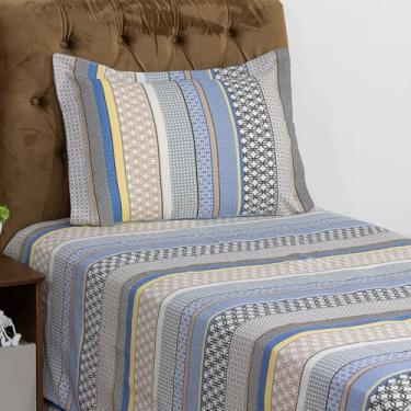 Imagem de Kit Colcha Viena Solteiro 3 Peças | Cobre-Leito Estampado + Fronha + Lençol Branco com Elástico | Roupa de Cama Solteiro Completa e Charmosa (Listrado (Azul))