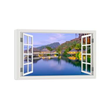 Imagem de Falsas Janelas Paisagens Impressões em Tela-Casa Lago-Quadro Arte Moderna-Natureza Pintura Pronta para Pendurar Tela Embrulhada 20x30cm