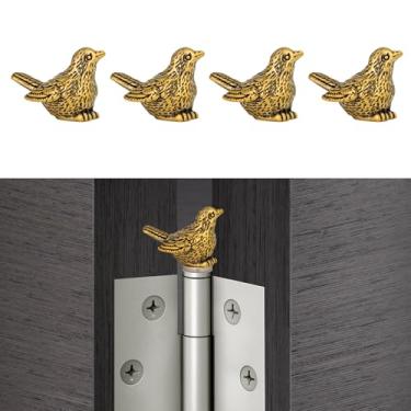 Imagem de XGKHOM 4 peças de tampas de dobradiça, tampas magnéticas de dobradiça de porta de pardal de latão, decoração de dobradiça de pássaro vintage para casa
