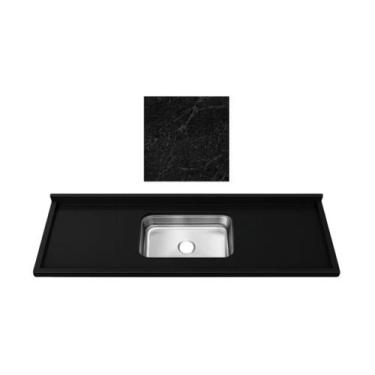 Imagem de Pia Cozinha Granito Preto Negresco 150cm Cuba Inox Embutida - Rainha d