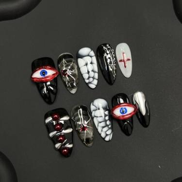 Imagem de Conjunto de design Press On Nails Halloween Spider Web +10 unidades - 