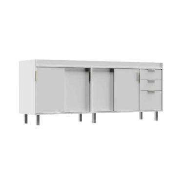 Imagem de Balcão de Cozinha 100% MDF 194cm 4 Portas Correr 3 Gavetas - Rainha do