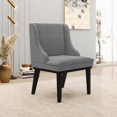 Imagem de Cadeira Decorativa Sala de Jantar Base Fixa de Madeira Firenze Linho Grafite/Preto G19 - Gran Belo