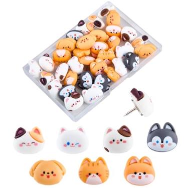 Imagem de SUNNYCLUE 1 caixa, 7 estilos, 35 peças, pinos de pressão de gato, tachinhas de polegar para cães a granel, animal de estimação, engraçado, cordão de fixação, quadro branco, alfinetes decorativos para