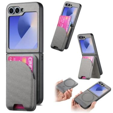 Imagem de Capa para Galaxy Z Flip5 2 em 1, capa de couro tipo carteira magnética removível com porta-cartões (para Galaxy Z Flip5/cinza)