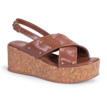 Imagem de Sandalia Feminina Plataforma X Tachas Anabela Confortável Via Angel 10301 (Caramelo, BR, Adulto, Numérico, 34)