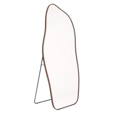 Imagem de Espelho Base Reta Corpo Inteiro 170x70 Com Suporte de Chão Moldura Alumínio Quarto Sala Decorativo(MAGNUS MARROM)
