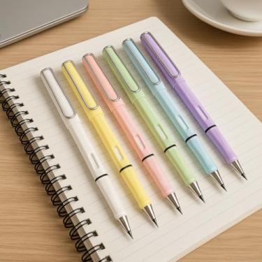 Imagem de Lápis Infinito Kit 6 Canetas Pastel, 14cm, com Clip e Borracha, Ponta Resistente, Design Moderno, para Escola e Escritório, Não Precisa Apontar