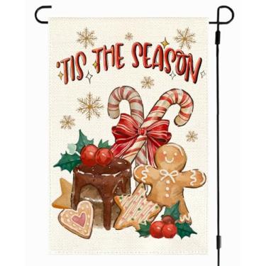 Imagem de RABUSOFA Bandeira de jardim de homem de gengibre de Natal 30,5 x 45,7 cm dupla face externa, In This Season Welcome Winter Holiday Yard Outdoor Decorative Flag(7) (marrom, tamanho do jardim: 30,5 cm x